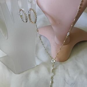 Sorrelli Gold Chain Necklace with Sawoskie Crystal Necklace 26 Inches Free Earri